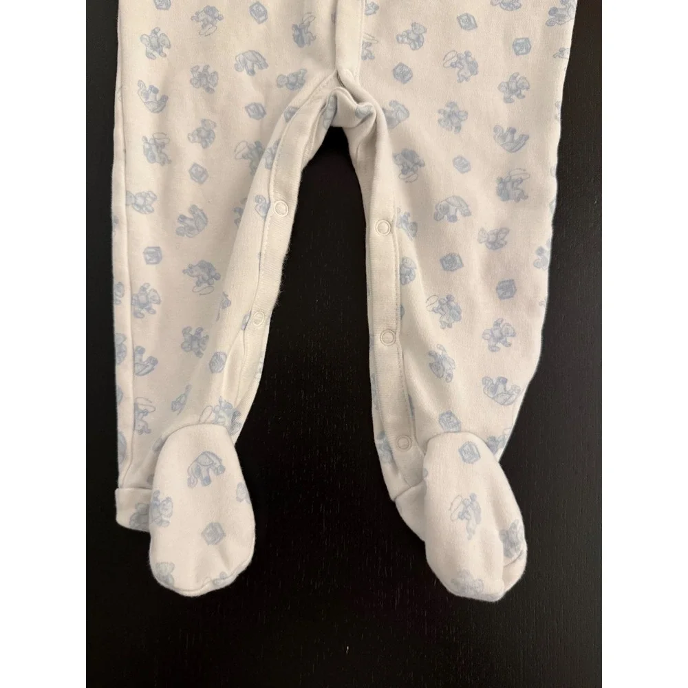Ralph Lauren Baby Boy Footed Coverall 6-9 Month White/Blue Cotton Infant Nursery